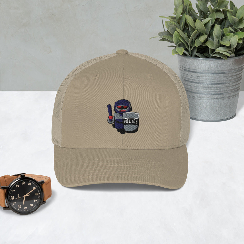 Inhuman Police Cartoon Robot Trucker Cap