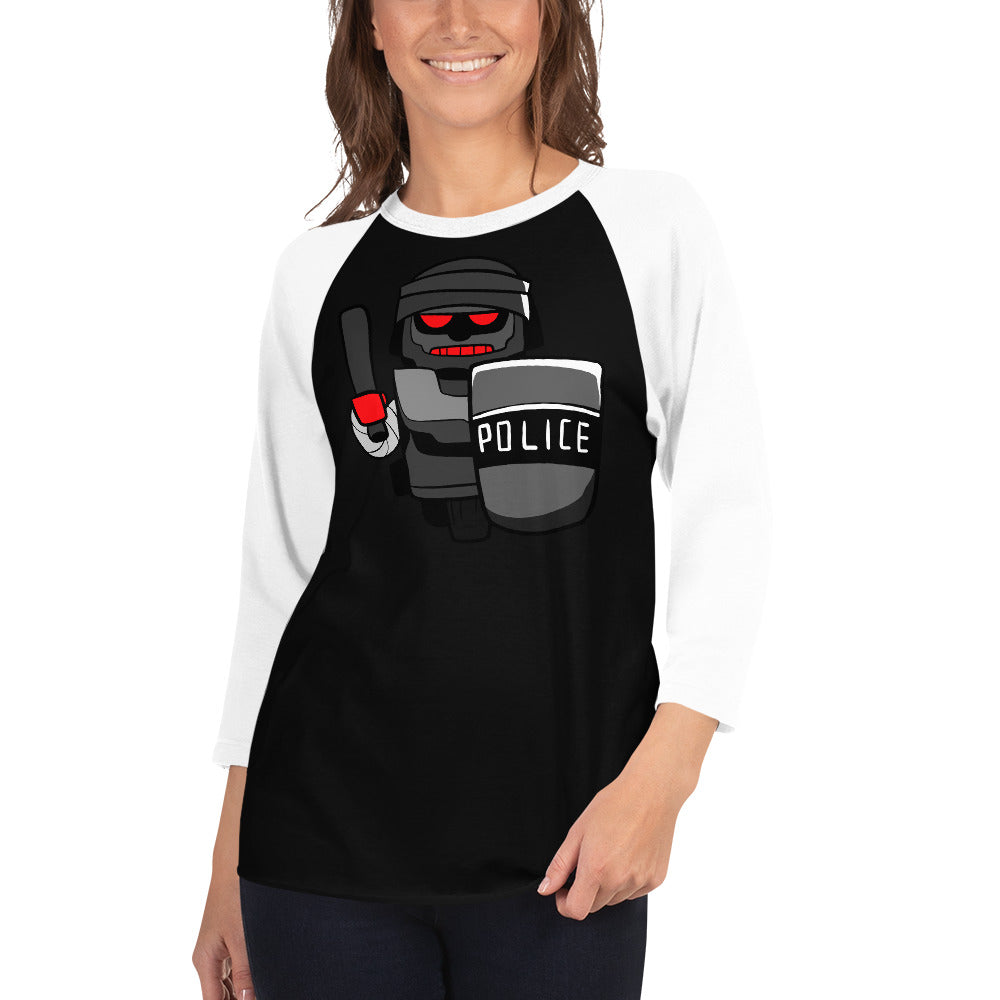 Inhuman Police Robot Cartoon 3/4 sleeve raglan shirt