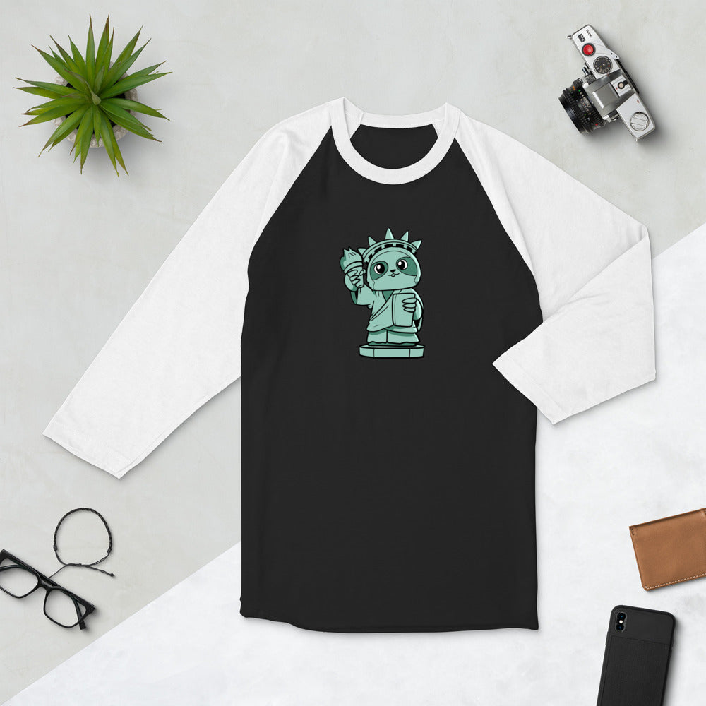 Sloth of Liberty Cartoon 3/4 sleeve raglan shirt