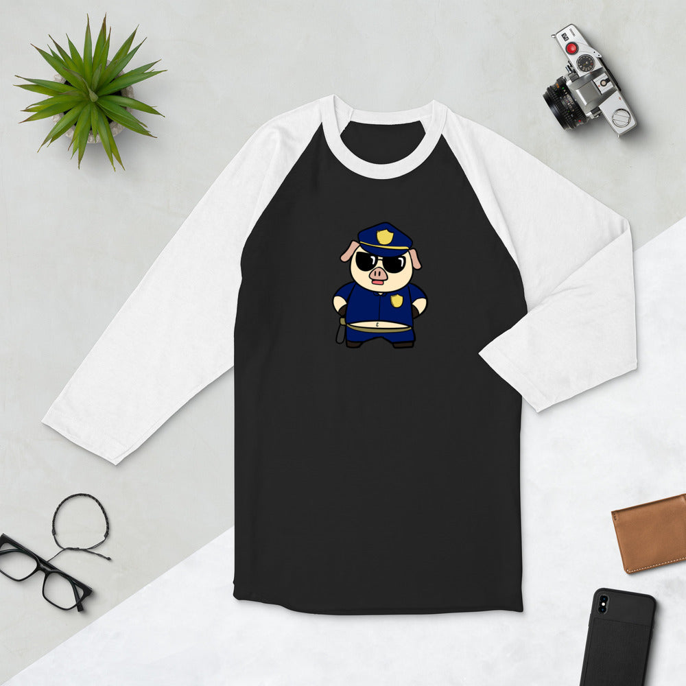 Police Pig Cartoon 3/4 sleeve raglan shirt