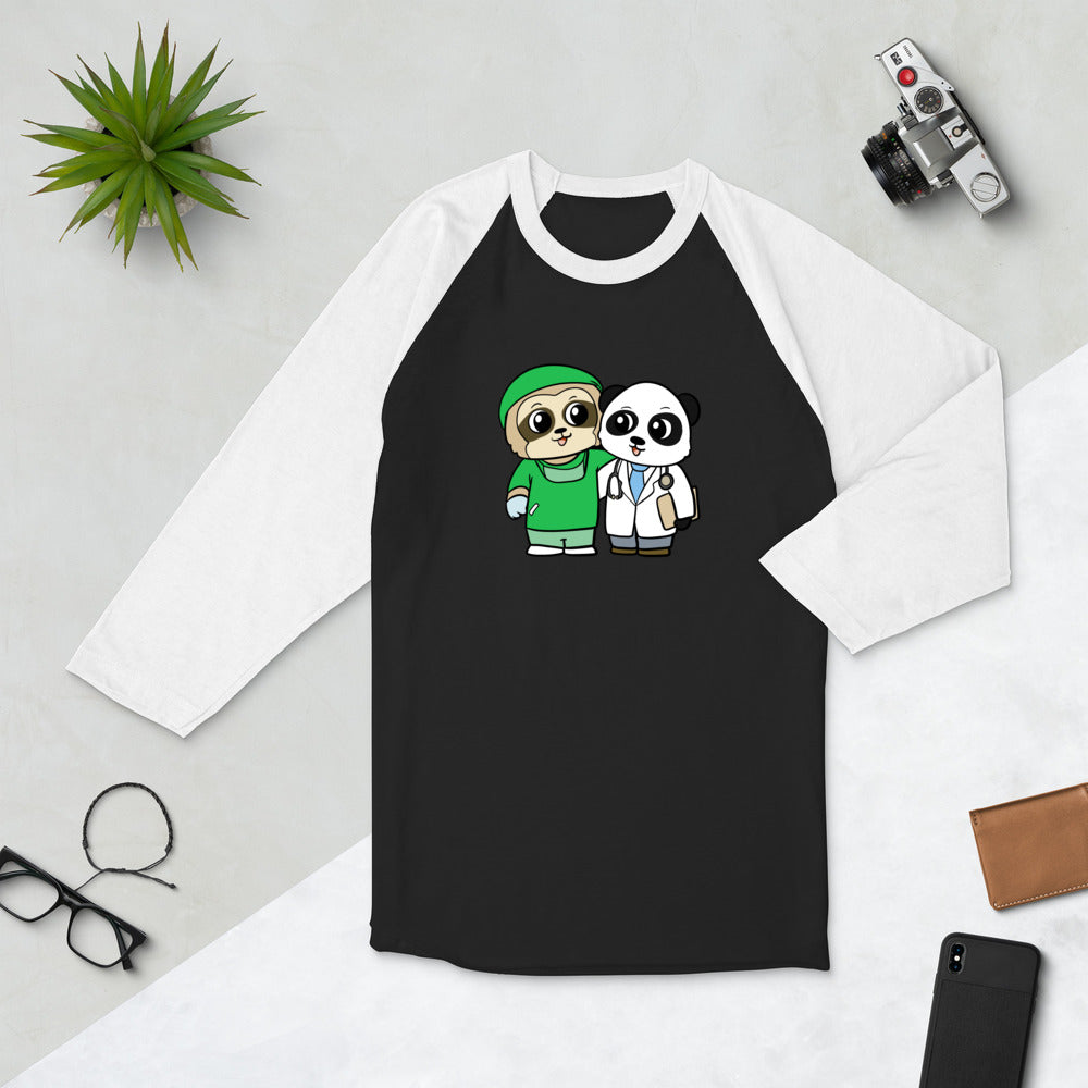 Doctor and Surgeon Cartoon Sloth & Panda 3/4 sleeve raglan shirt