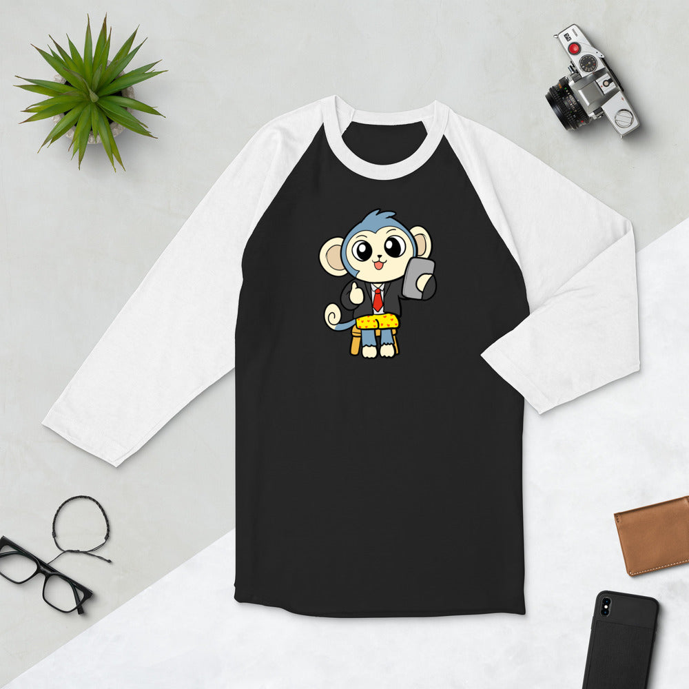 Liberty at Work from Home Cartoon Monkey 3/4 sleeve raglan shirt