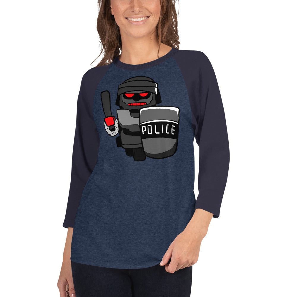 Inhuman Police Robot Cartoon 3/4 sleeve raglan shirt