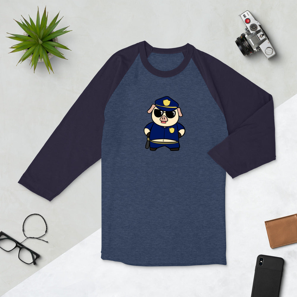 Police Pig Cartoon 3/4 sleeve raglan shirt