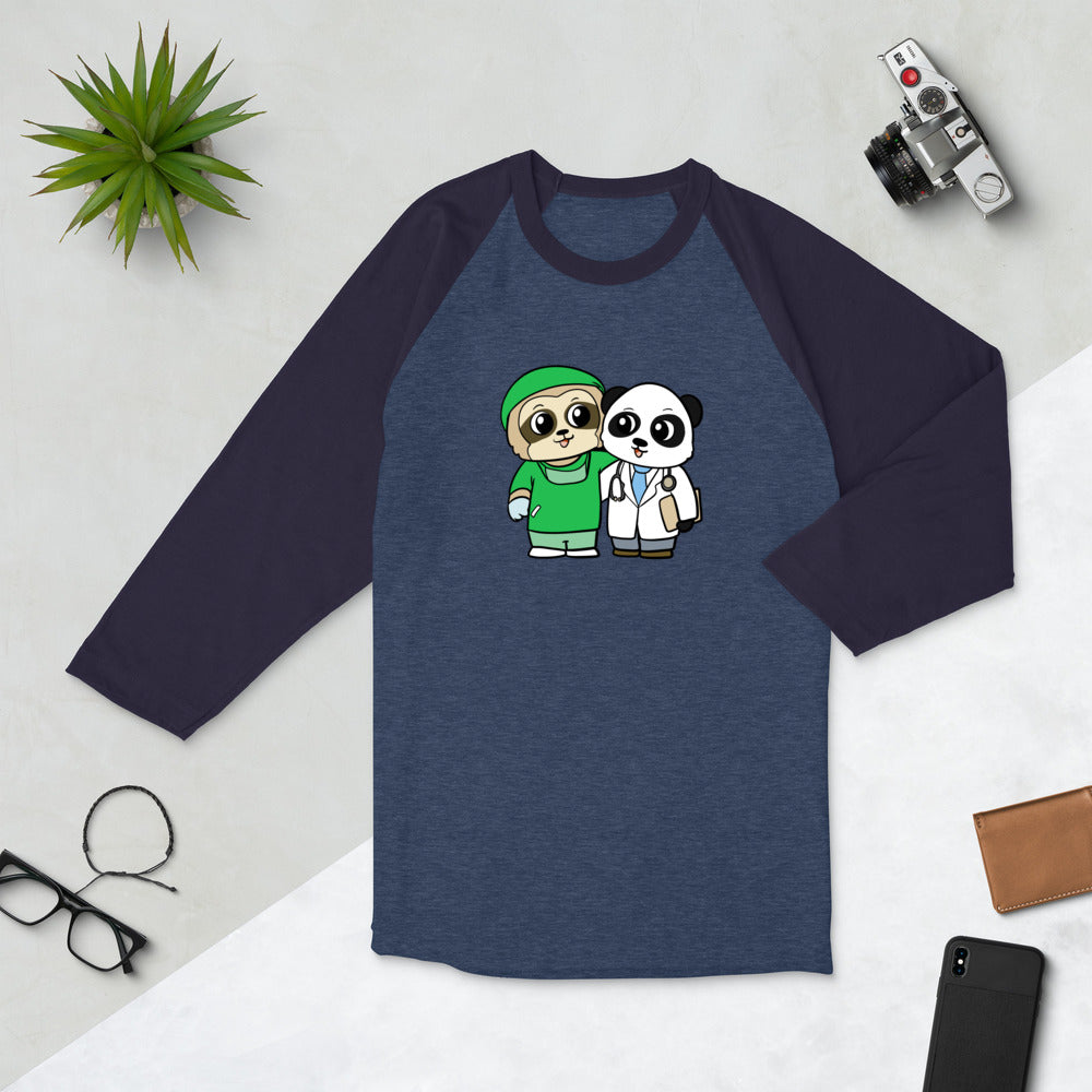 Doctor and Surgeon Cartoon Sloth & Panda 3/4 sleeve raglan shirt