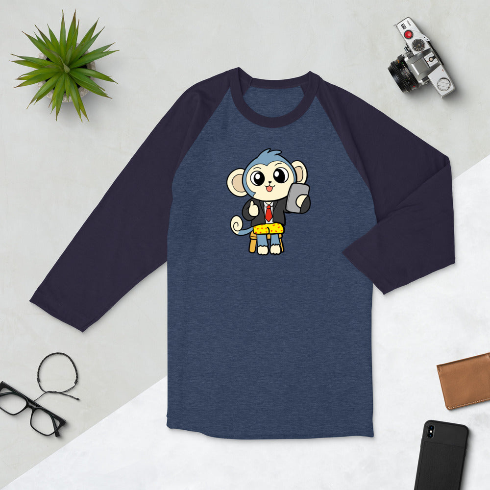 Liberty at Work from Home Cartoon Monkey 3/4 sleeve raglan shirt