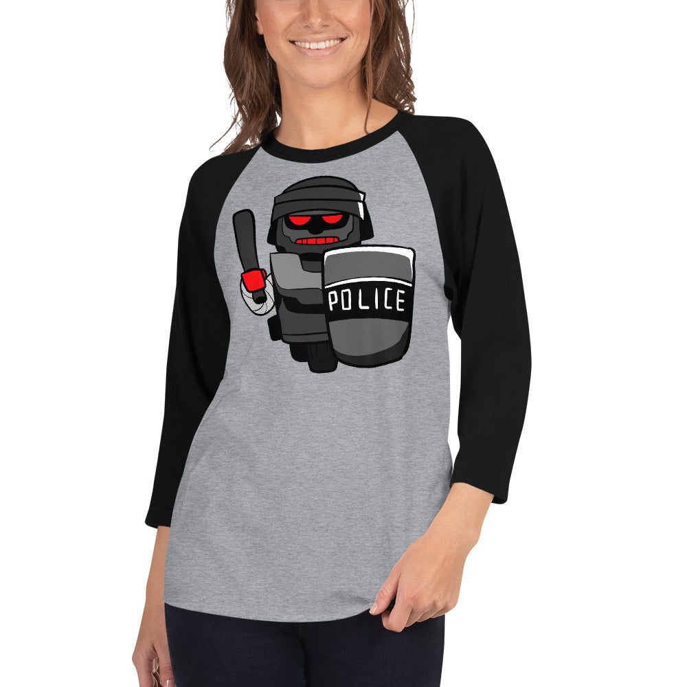 Inhuman Police Robot Cartoon 3/4 sleeve raglan shirt