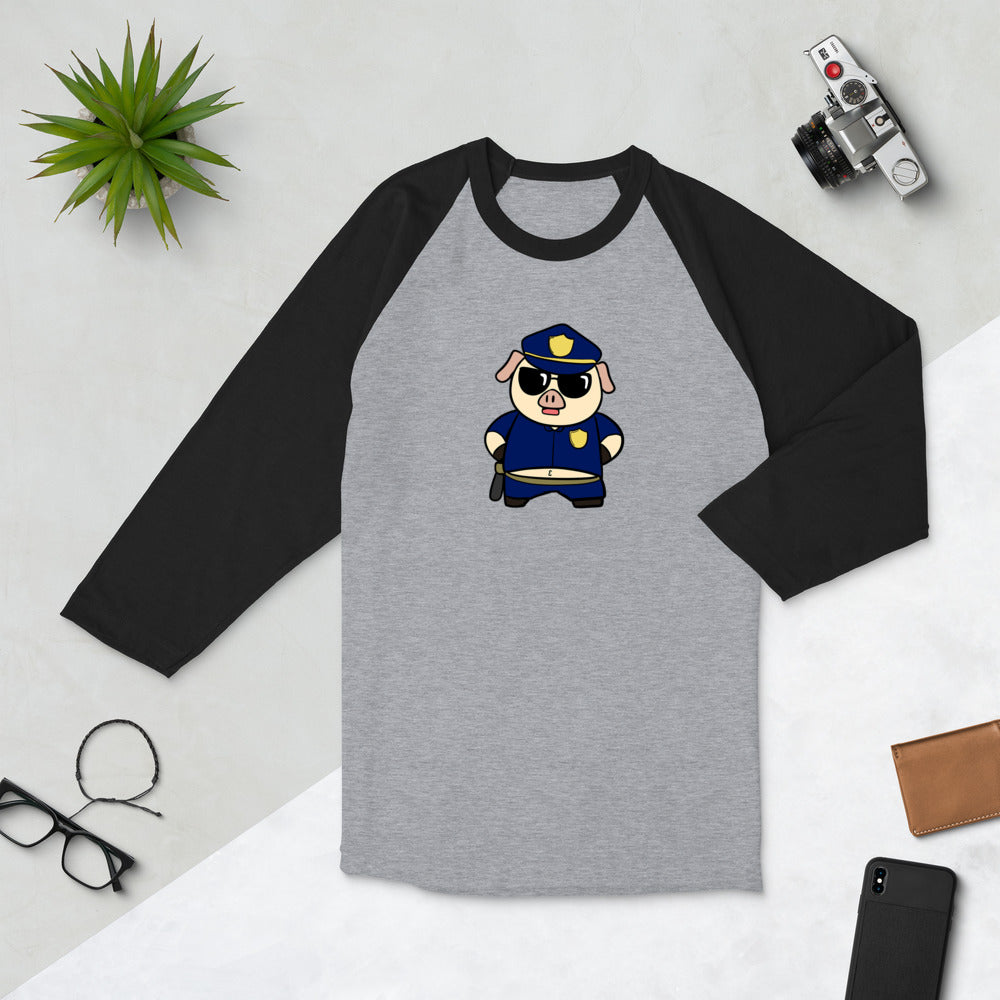 Police Pig Cartoon 3/4 sleeve raglan shirt