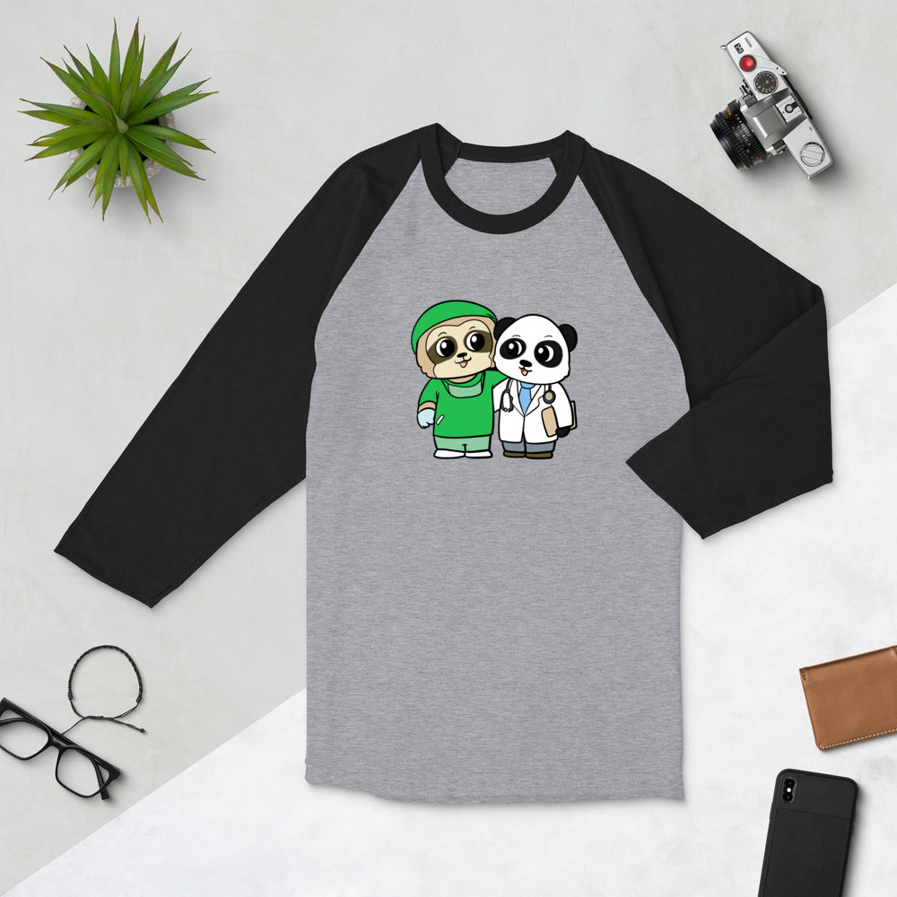 Doctor and Surgeon Cartoon Sloth & Panda 3/4 sleeve raglan shirt