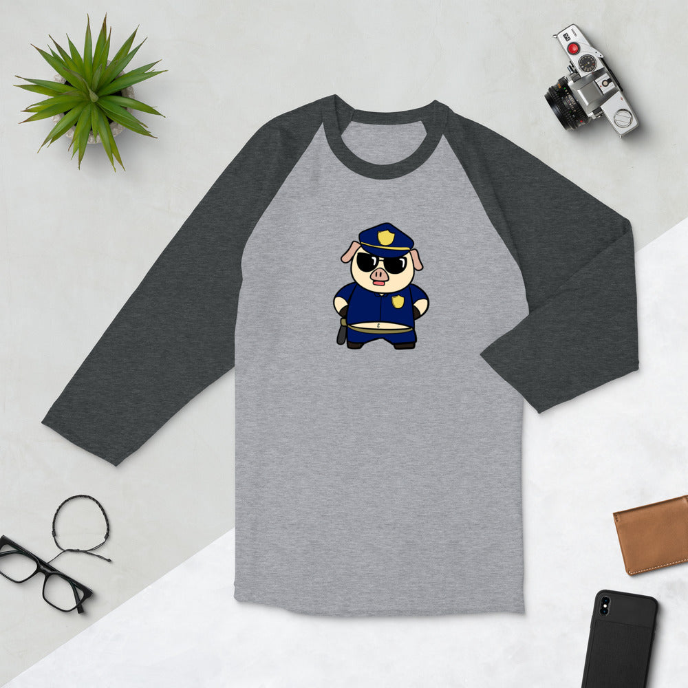 Police Pig Cartoon 3/4 sleeve raglan shirt