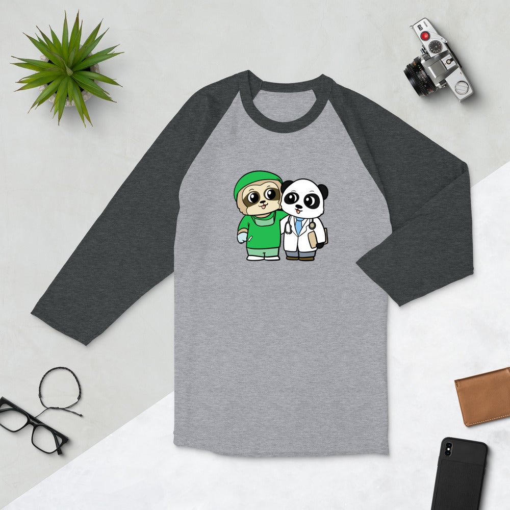 Doctor and Surgeon Cartoon Sloth & Panda 3/4 sleeve raglan shirt