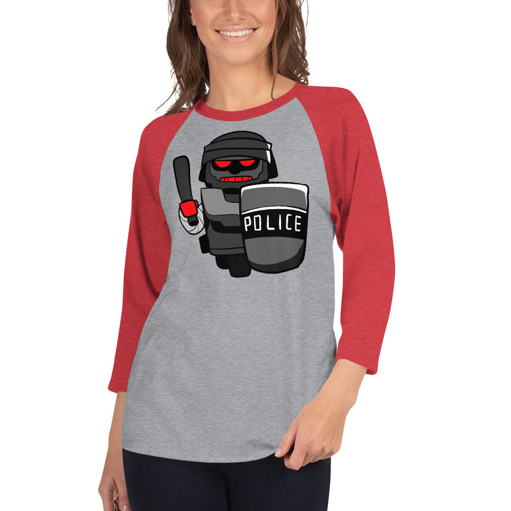 Inhuman Police Robot Cartoon 3/4 sleeve raglan shirt