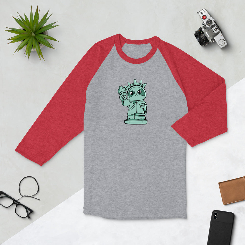 Sloth of Liberty Cartoon 3/4 sleeve raglan shirt