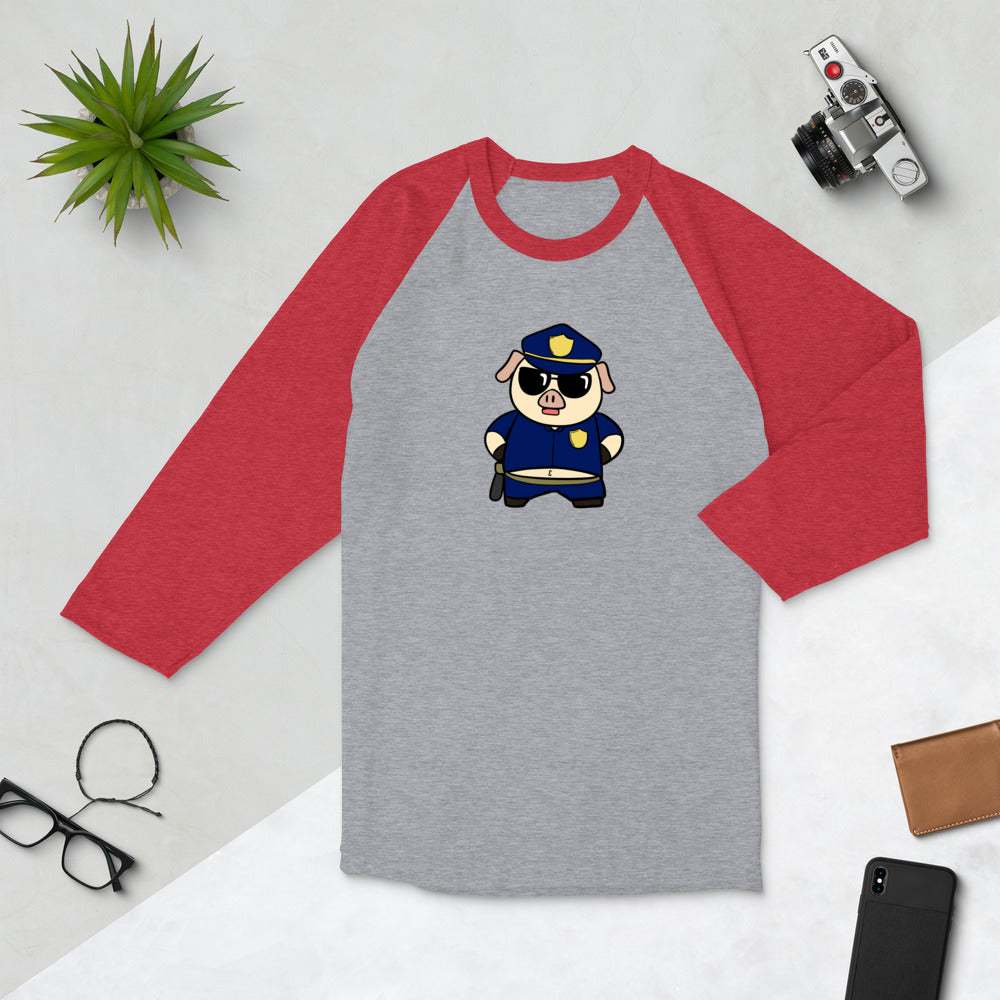 Police Pig Cartoon 3/4 sleeve raglan shirt