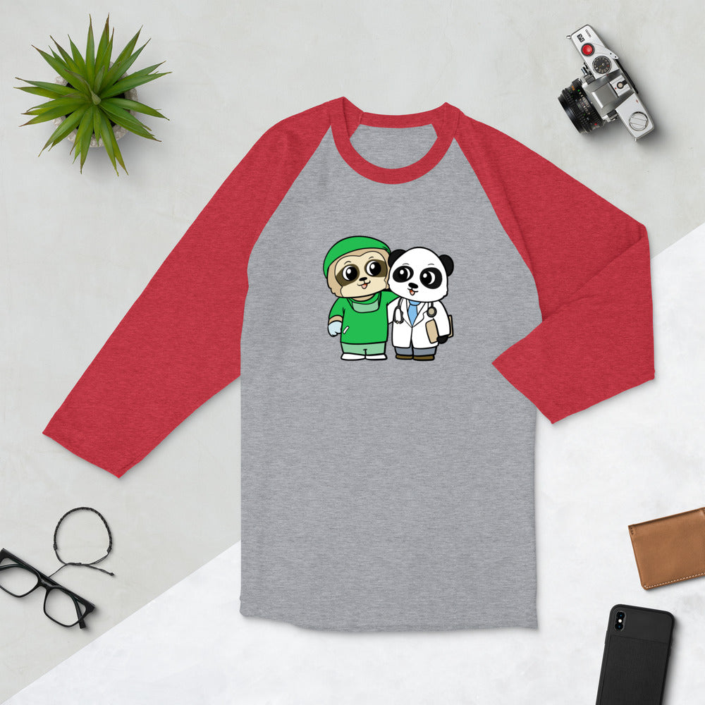 Doctor and Surgeon Cartoon Sloth & Panda 3/4 sleeve raglan shirt