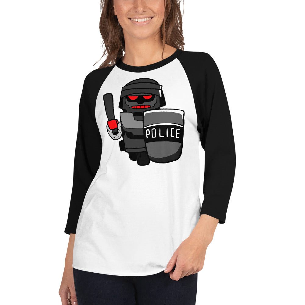 Inhuman Police Robot Cartoon 3/4 sleeve raglan shirt