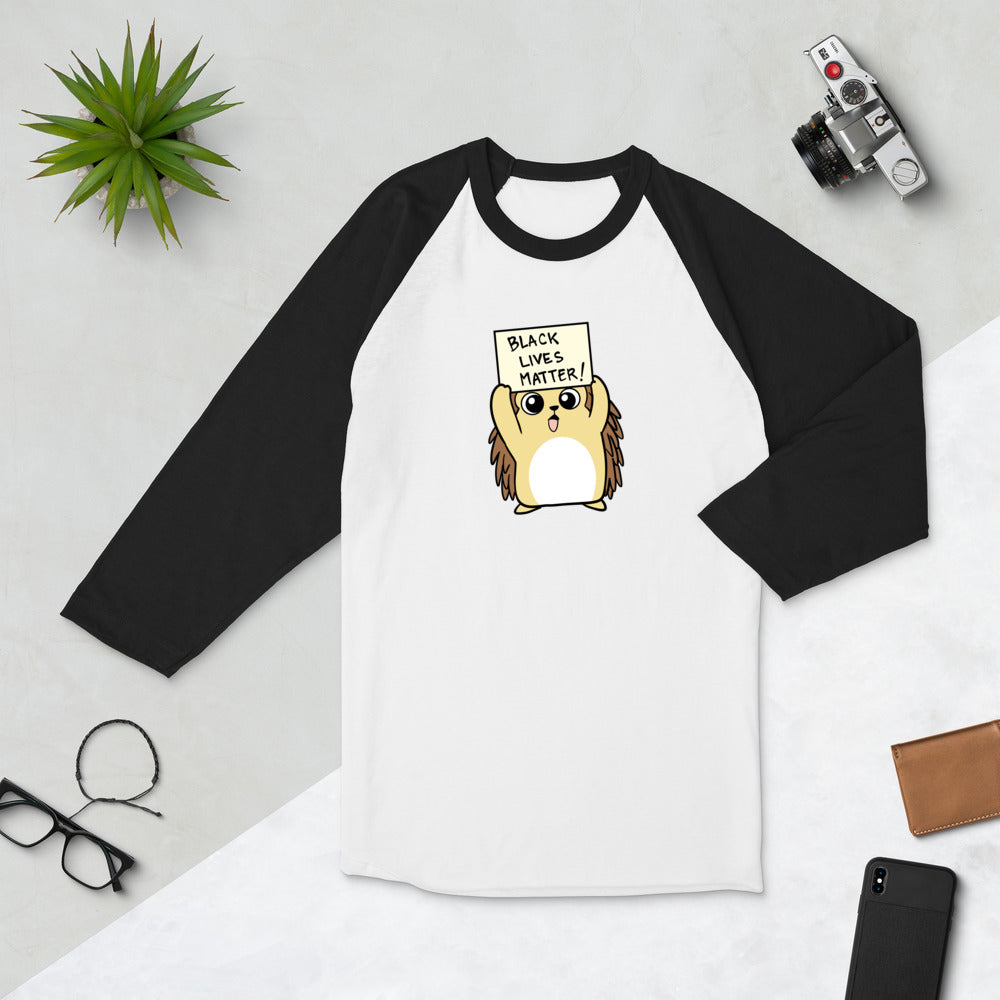 Black LIves Matter Cartoon Porcupine 3/4 sleeve raglan shirt