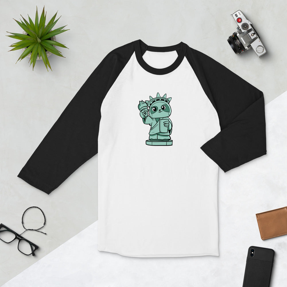 Sloth of Liberty Cartoon 3/4 sleeve raglan shirt