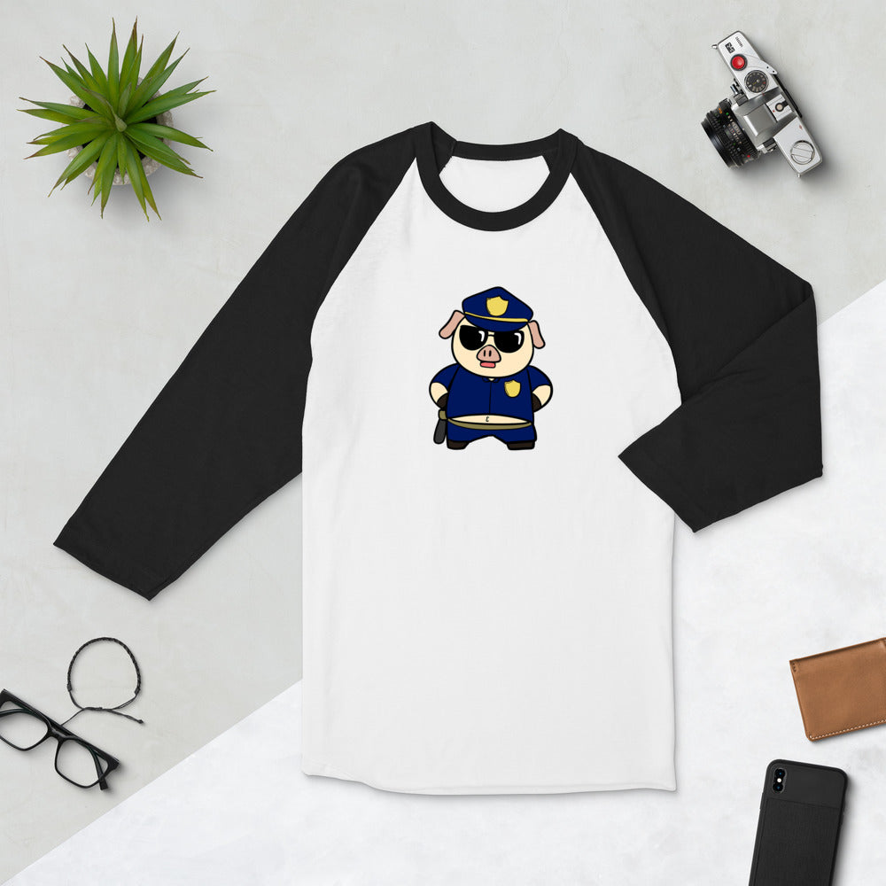 Police Pig Cartoon 3/4 sleeve raglan shirt