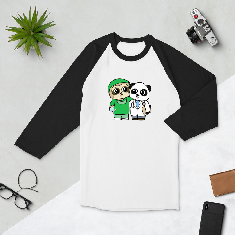 Doctor and Surgeon Cartoon Sloth & Panda 3/4 sleeve raglan shirt