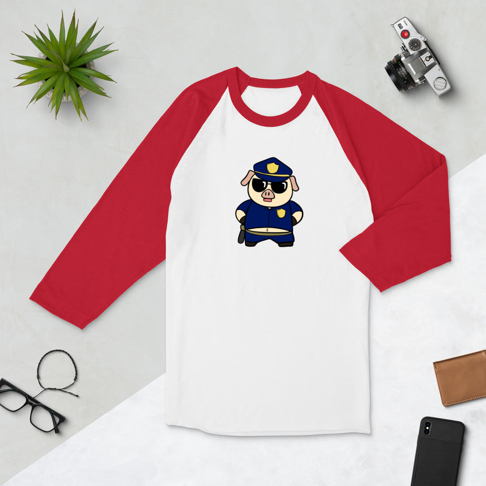 Police Pig Cartoon 3/4 sleeve raglan shirt