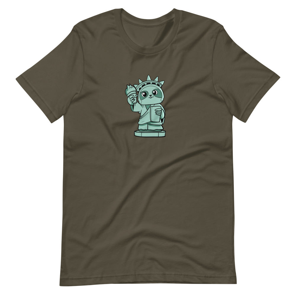 Sloth of Liberty Cartoon Short Sleeve Unisex T-Shirt