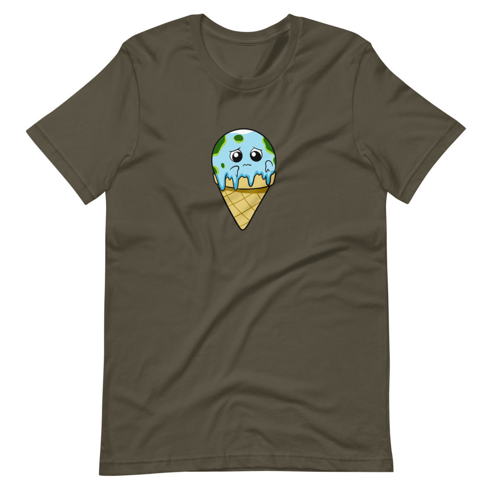 Global Meltdown Cartoon Earth Ice Cream Short Sleeve Unisex T-Shirt