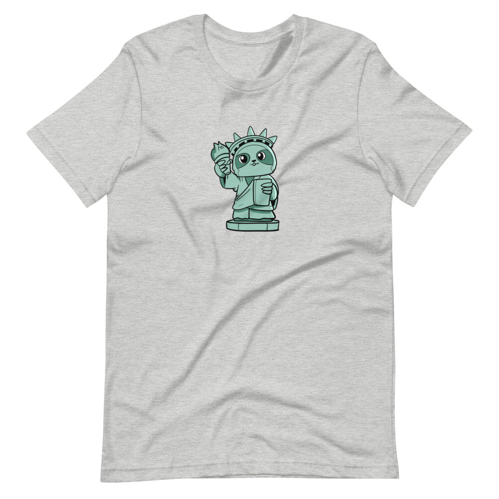 Sloth of Liberty Cartoon Short Sleeve Unisex T-Shirt