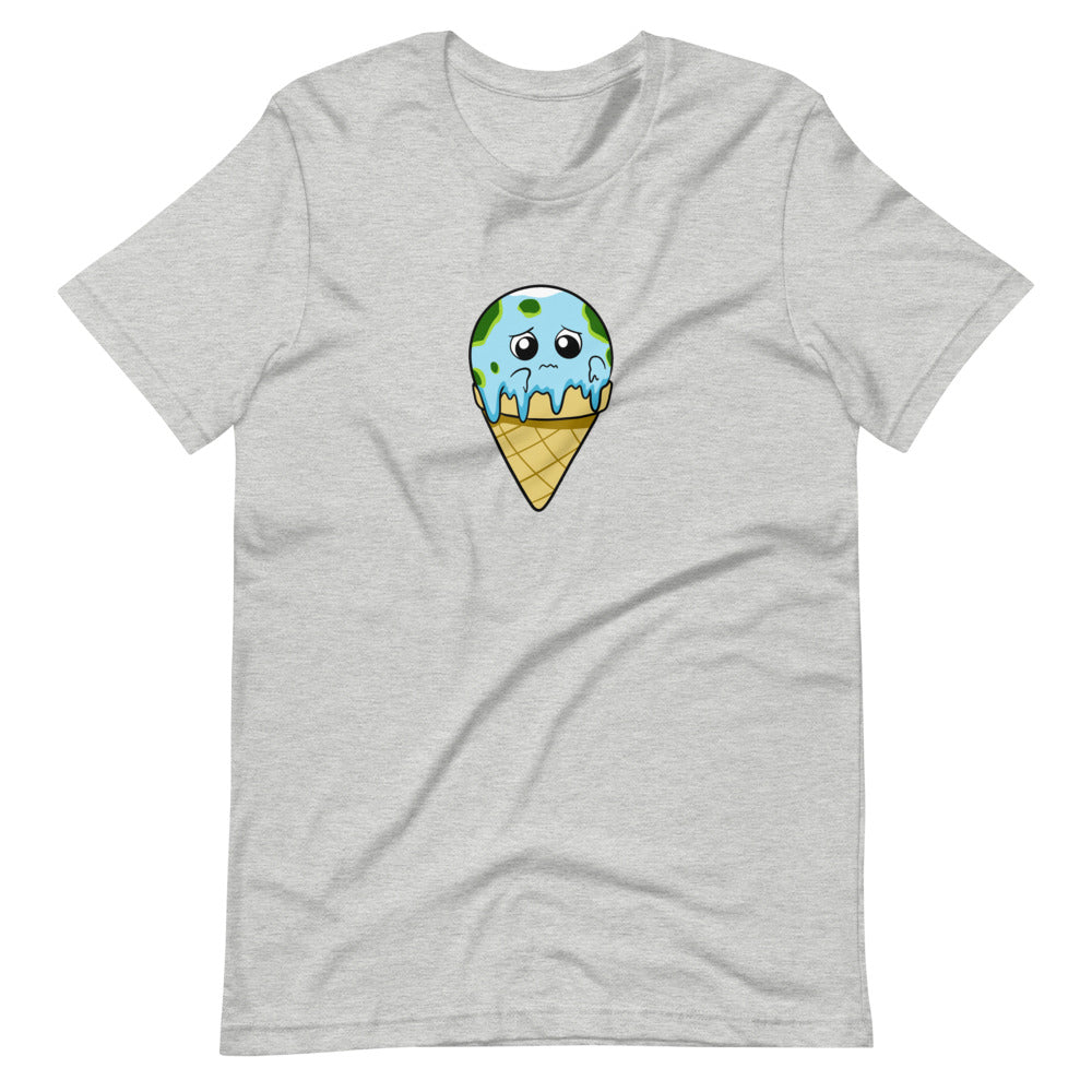 Global Meltdown Cartoon Earth Ice Cream Short Sleeve Unisex T-Shirt