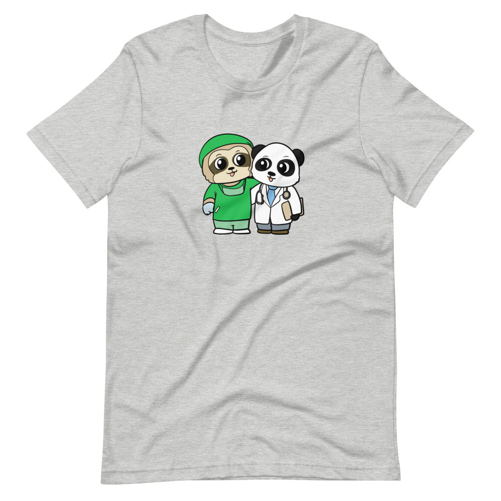 Doctor and Surgeon Cartoon Sloth & Panda Short Sleeve Unisex T-Shirt