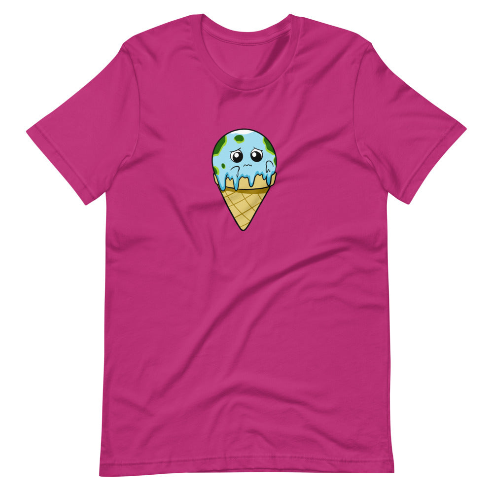 Global Meltdown Cartoon Earth Ice Cream Short Sleeve Unisex T-Shirt