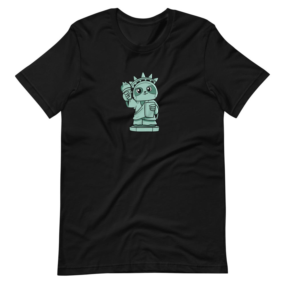 Sloth of Liberty Cartoon Short Sleeve Unisex T-Shirt