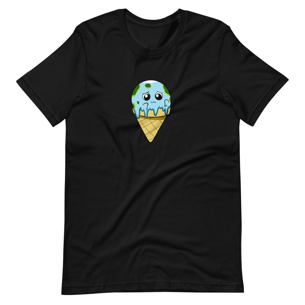 Global Meltdown Cartoon Earth Ice Cream Short Sleeve Unisex T-Shirt