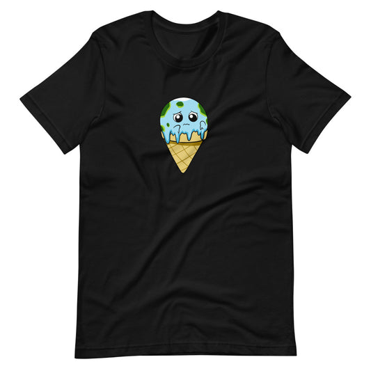 Global Meltdown Cartoon Earth Ice Cream Short Sleeve Unisex T-Shirt