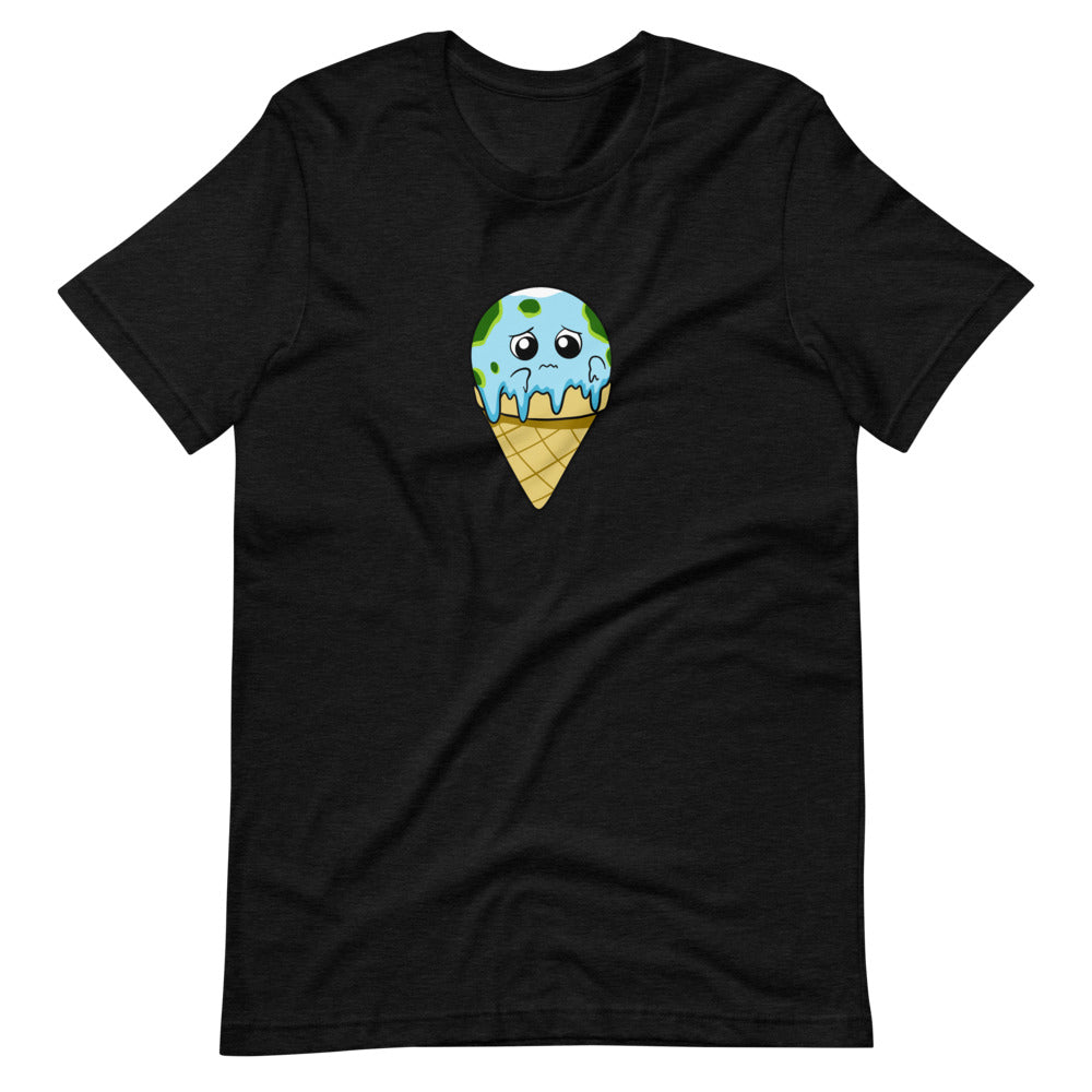 Global Meltdown Cartoon Earth Ice Cream Short Sleeve Unisex T-Shirt