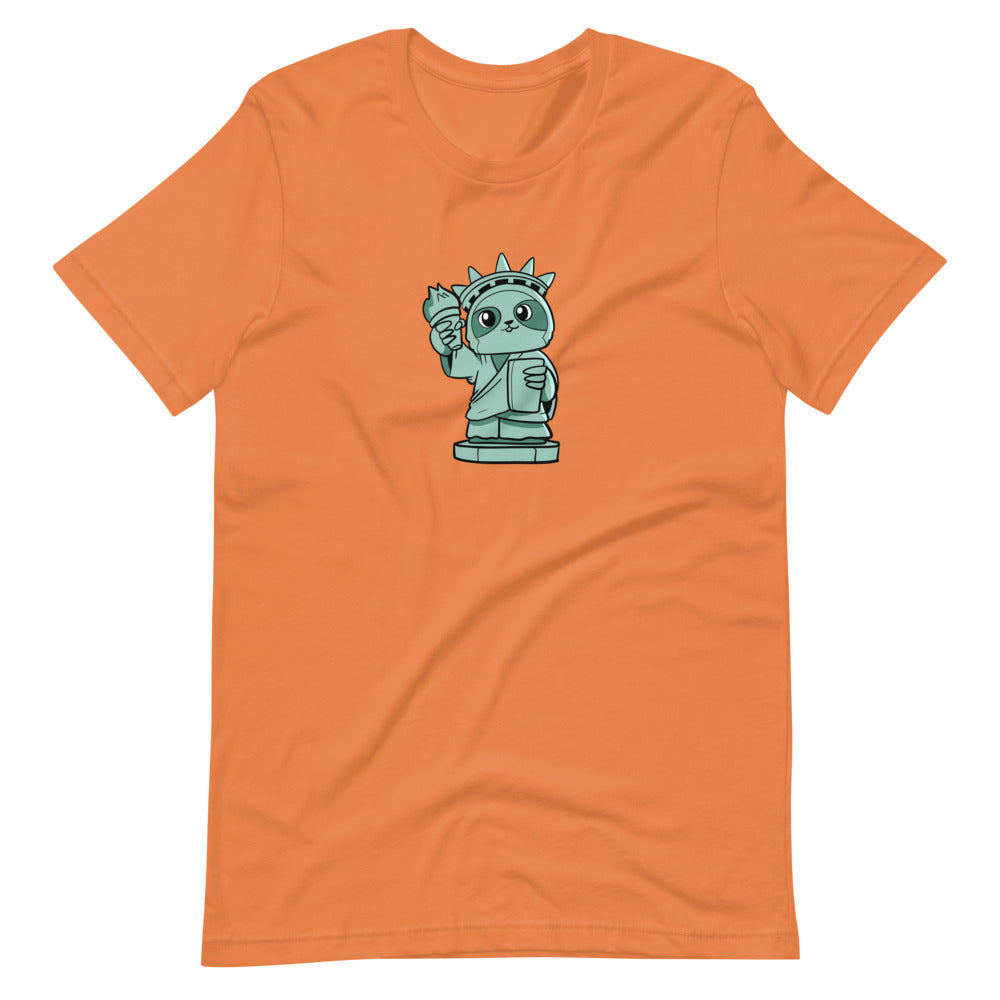 Sloth of Liberty Cartoon Short Sleeve Unisex T-Shirt