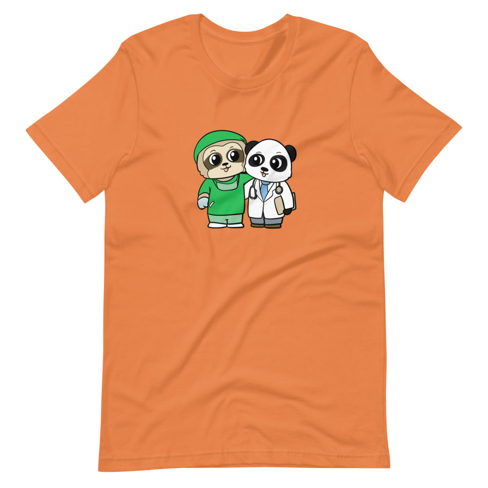 Doctor and Surgeon Cartoon Sloth & Panda Short Sleeve Unisex T-Shirt