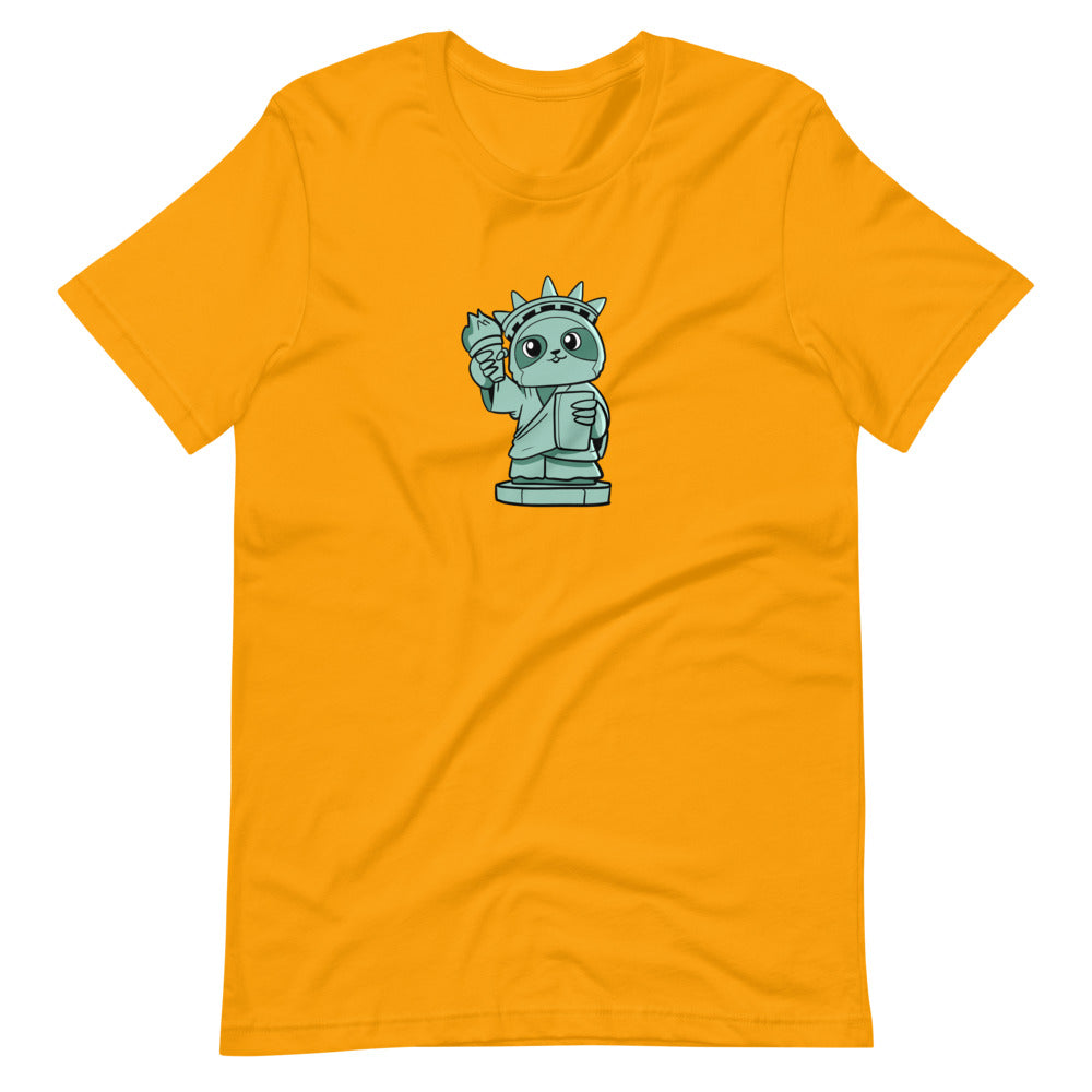 Sloth of Liberty Cartoon Short Sleeve Unisex T-Shirt