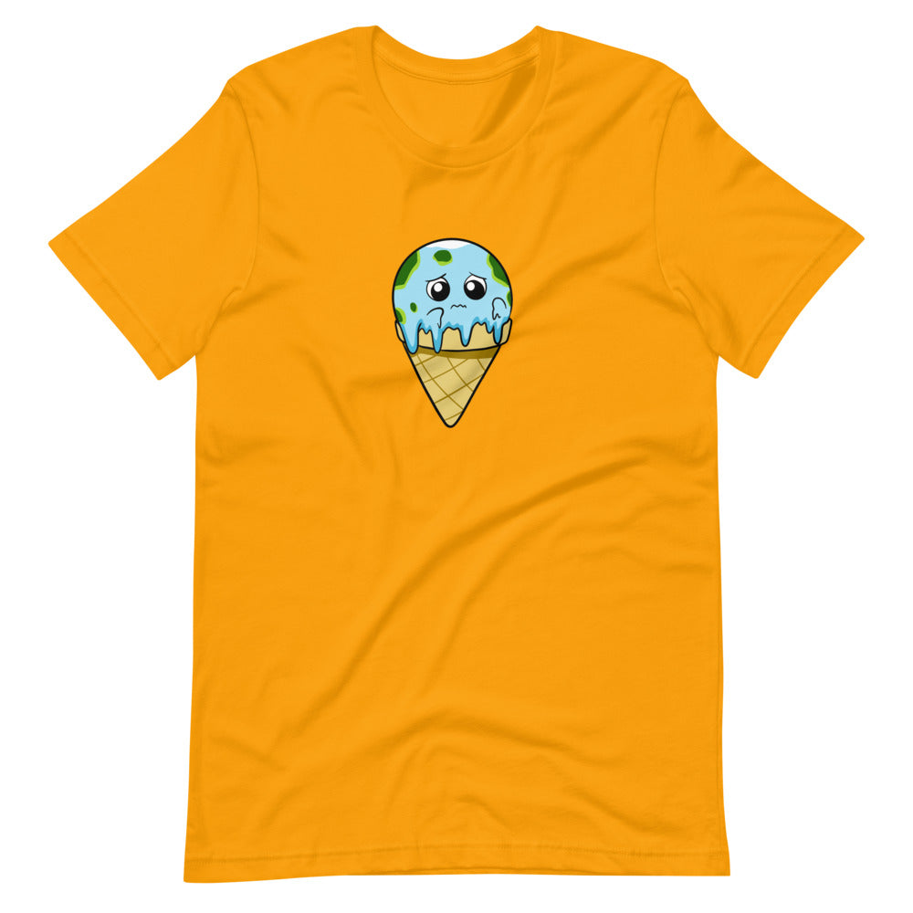 Global Meltdown Cartoon Earth Ice Cream Short Sleeve Unisex T-Shirt