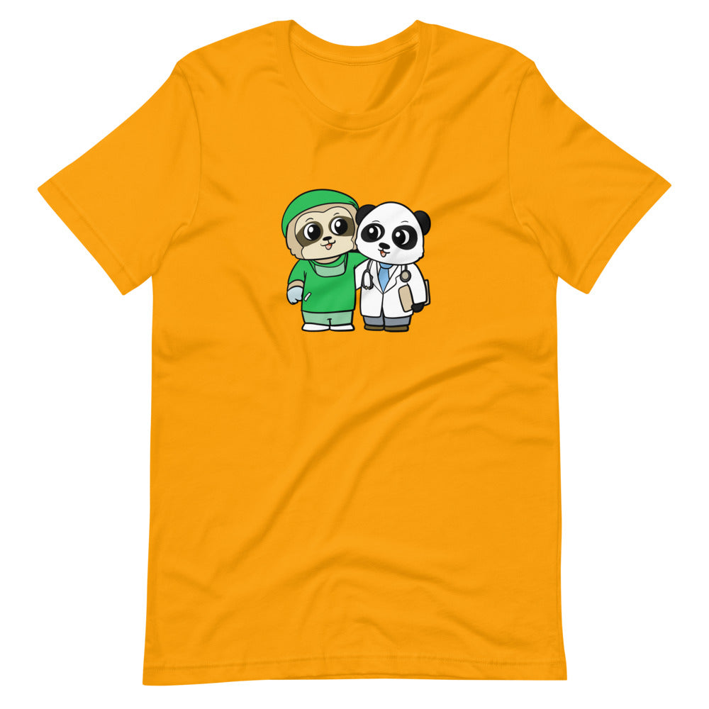 Doctor and Surgeon Cartoon Sloth & Panda Short Sleeve Unisex T-Shirt