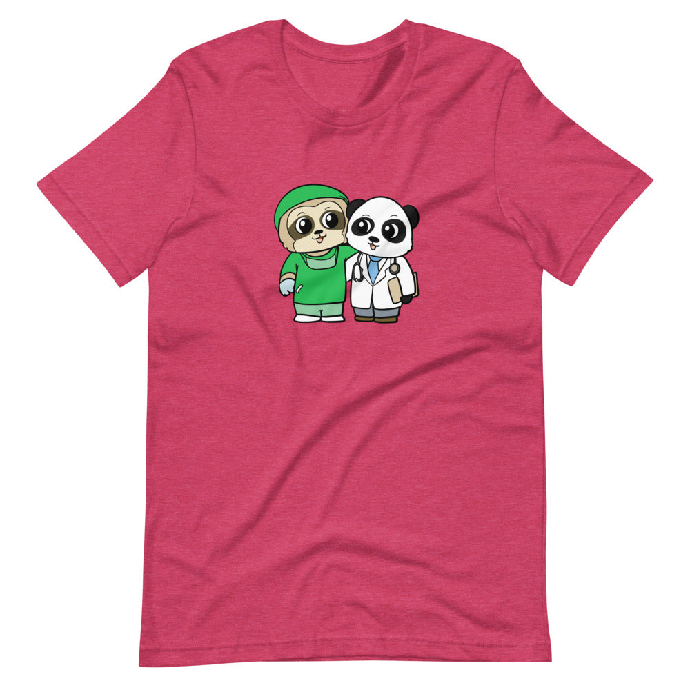 Doctor and Surgeon Cartoon Sloth & Panda Short Sleeve Unisex T-Shirt