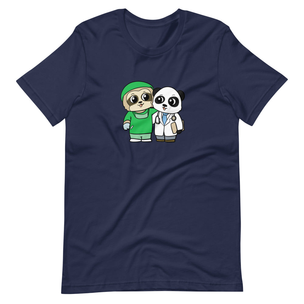 Doctor and Surgeon Cartoon Sloth & Panda Short Sleeve Unisex T-Shirt