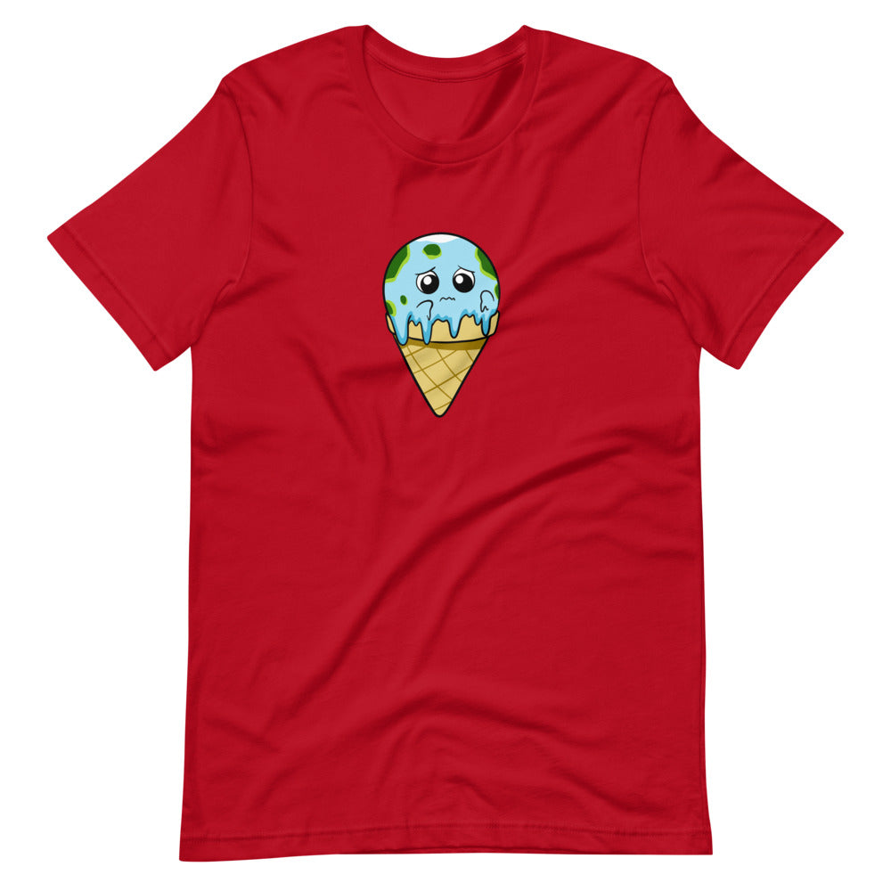 Global Meltdown Cartoon Earth Ice Cream Short Sleeve Unisex T-Shirt