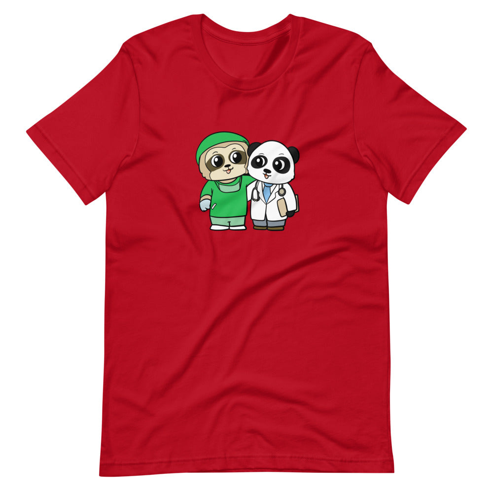 Doctor and Surgeon Cartoon Sloth & Panda Short Sleeve Unisex T-Shirt